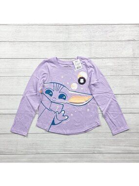 Star Wars Lavender Long Sleeve Shirt Grogu Baby Yoda Graphic NWT M 7-8